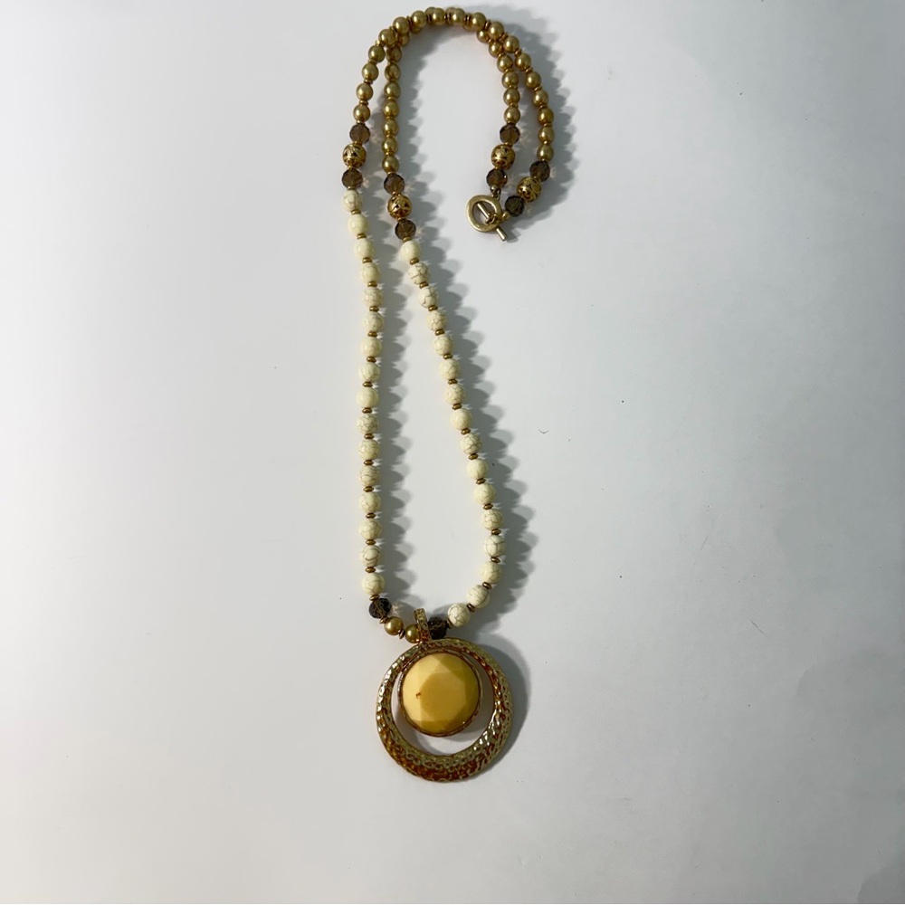 Premier Jewelry Gold‎ and Cream Beaded Statement Necklace Removable Pendant